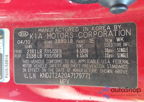 2010 Kia Soul + из США, поврежденный, VIN KNDJT2A20A7179771